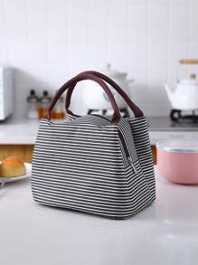 1PC Fashion Stripe Insulation Bag, Thickened Aluminum Foil Lunch Box Bag, Handheld Large Capacity Insulation And Freshness Preservation Lunch Box Bag, Travel And Picnic Lunch Box Bag Camping