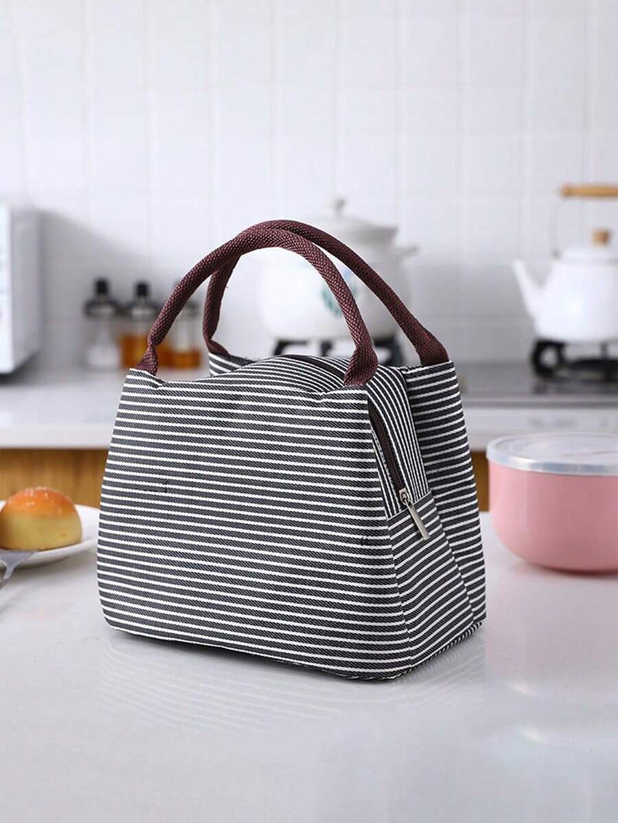 1PC Fashion Stripe Insulation Bag, Thickened Aluminum Foil Lunch Box Bag, Handheld Large Capacity Insulation And Freshness Preservation Lunch Box Bag, Travel And Picnic Lunch Box Bag Camping