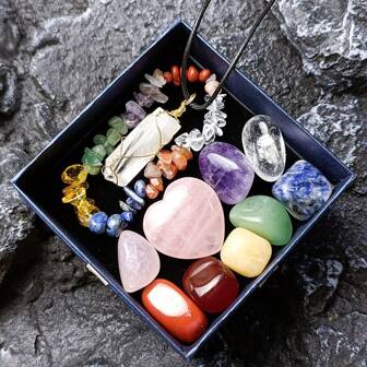 11pcs Nature Colorful Stones Bracelet Pendant Combination Gift Box Can Be Used As Decoration