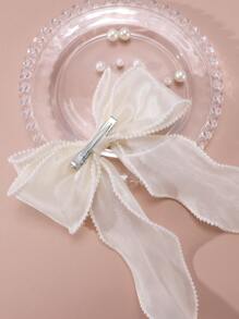 1pc Girl Bow Hair Clip,Elegant Pearl Mesh Hairpin Accessories For Girls,Kids Hair Accessories - Beige - View 4