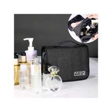 1入組可掛式旅行化妝包，1入組大容量多口袋男女化妝品包，配件旅行組織者，可裝滿尺寸的洗漱用品容器，化妝包組織者，化妝包組織者，化妝品存儲，化妝品購買者，化妝品存儲，化妝品袋裝組織者 - 黑色 - 查看 2