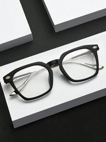 1pc Men's Retro Fashion Big Frame Glasses Clear Lens Eyewear Suitable For Daily Wear - Black - View 3
