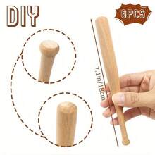 6入組迷你棒球棒和2個環,木製展示架,適用於繪畫、diy手工藝項目 - 米色 - 查看 2
