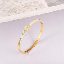 1只歐美風格超級閃亮微嵌入方形鑽石金色不銹鋼圓標籤手鍊,適合女性日常和節日穿著