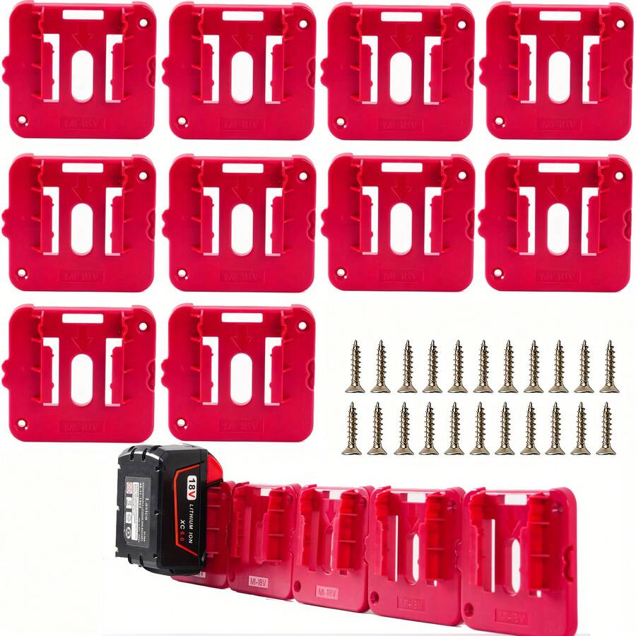 5/10pcs Battery Holders For Milwaukee 18V Mounts Fit For Milwaukee M18 18V Lithium Battery(With 12/22 Screws, No Battery) - 10-pack - View 1
