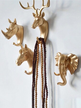 1入歐式創意不需打孔掛鉤,強力粘貼式牆面裝飾,鹿頭衣物掛鉤