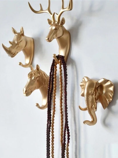 1 قطعة خطاف حائط إبداعي على الطراز الأوروبي بدون ثقب، ديكور حائط لاصق قوي، بشكل رأس غزال لتعليق المعاطف