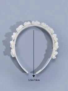 1pc White Flower Headband, Pearl Flower Decor Hair Scrunchie, Elegant Children Hair Band, Holiday Party Headpiece, Kids Hair Accessories - White - View 5