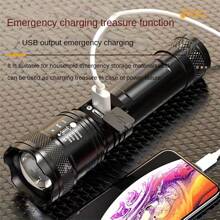 LED 1200MAH 户外伸缩调焦强光手电筒 TYPE-C 快速充电 内置18650电池 IPX7 防水 适合户外家庭露营、徒步旅行、夜间骑行、钓鱼 - 黑色 - 查看 6