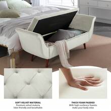 SZLIZCCC Velvet Storage Bench For Bedroom End Of Bed Ottoman, Button-Tufted Upholstered Bed Benches For Bedrooms King With Rolled Arms And 4 Sturdy Wood Legs, Footstool For Bedroom, Living Room - 米色 - 查看 3
