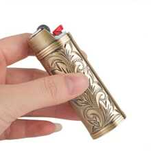 1 Pieza Estuche De Encendedor De Artesanía Retro 3d Grabada En Aleación De Zinc, Caja De Encendedor De Moda, Compatible Con La Cubierta Protectora De Metal Para Encendedor Bic-j6 De Gran Tamaño (encendedor No Incluido)