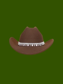 1入[coffee Brown]用鑽石裝飾的編織呢帽,適合女性,可用於西部牛仔帽、風格舞帽、騎士爵士帽、遮陽帽、大草原蒙古帽派對