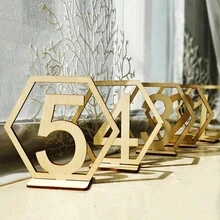 Wooden Table Numbers 1-20 Hexagon Shaped Hollow Out Digital Seating Cards For Bar/Cafe/Wedding - Hexagonal Number Ornaments No. 1-10 - View 3