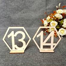Wooden Table Numbers 1-20 Hexagon Shaped Hollow Out Digital Seating Cards For Bar/Cafe/Wedding - Hexagonal Number Ornaments No. 1-10 - View 4