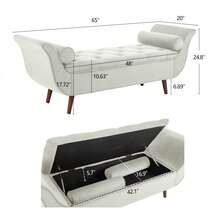 SZLIZCCC Velvet Storage Bench For Bedroom End Of Bed Ottoman, Button-Tufted Upholstered Bed Benches For Bedrooms King With Rolled Arms And 4 Sturdy Wood Legs, Footstool For Bedroom, Living Room - 米色 - 查看 6