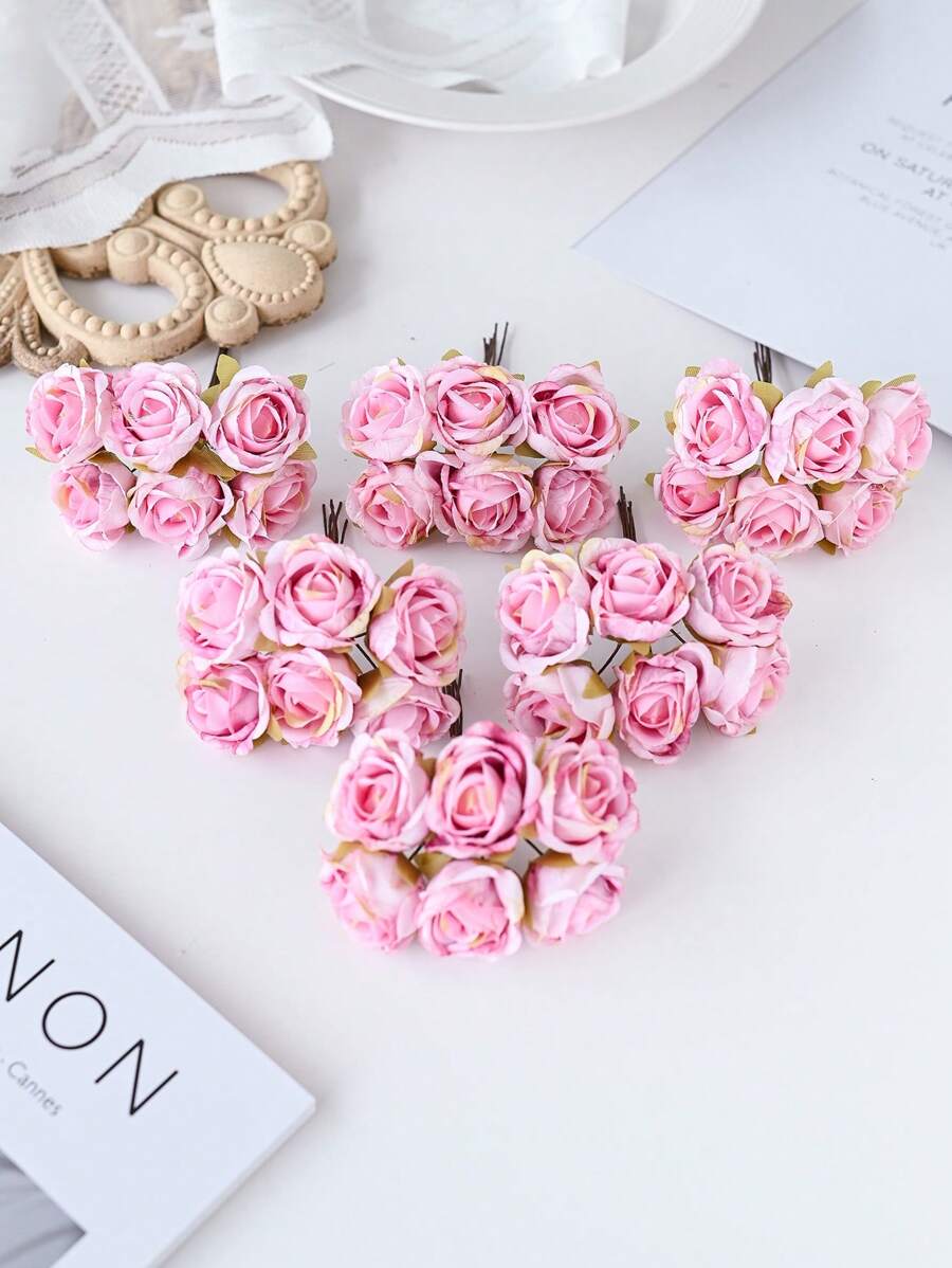1 Paquet (6 Têtes) Bouquet Artificiel De Mini Roses, Matériel Pour Couronnes De Lettres Et Pour Bricolage, Accessoires Pour Boîtes De Bonbons, Décoration De Mariage Et De Maison, Fleurs De Poignet De Mariée, Matériau De Tête De Fleur Pour Coffres Et Pour La Saint-valentin, Cadeau Du Nouvel An, Accessoires Pour Gâteaux Pour Fêtes D'anniversaire