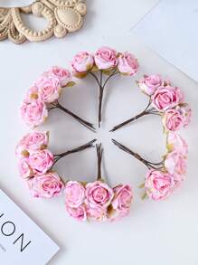 1 Paquet (6 Têtes) Bouquet Artificiel De Mini Roses, Matériel Pour Couronnes De Lettres Et Pour Bricolage, Accessoires Pour Boîtes De Bonbons, Décoration De Mariage Et De Maison, Fleurs De Poignet De Mariée, Matériau De Tête De Fleur Pour Coffres Et Pour La Saint-valentin, Cadeau Du Nouvel An, Accessoires Pour Gâteaux Pour Fêtes D'anniversaire