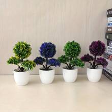 1pc Mini Faux Pine Bonsai Tree Potted Plant Home Decoration Creative Welcome Pine Ornament - Multicolor - View 1
