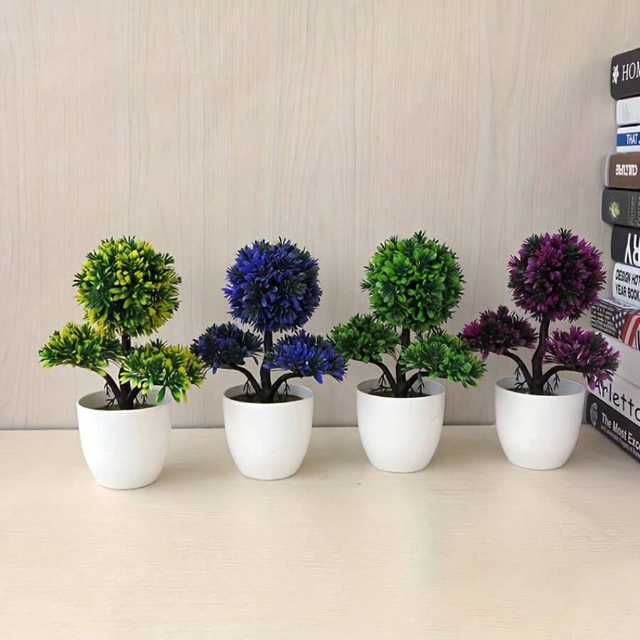 1pc Mini Faux Pine Bonsai Tree Potted Plant Home Decoration Creative Welcome Pine Ornament - Multicolor - View 1