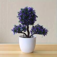 1pc Mini Faux Pine Bonsai Tree Potted Plant Home Decoration Creative Welcome Pine Ornament - Multicolor - View 4