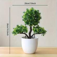 1pc Mini Faux Pine Bonsai Tree Potted Plant Home Decoration Creative Welcome Pine Ornament - Multicolor - View 2