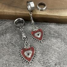 2 件装耳塞 隧道塞 不锈钢扩张器 心形眼睛 吊坠拉伸器 防过敏穿孔 女士身体首饰 情人节、妈妈、母亲、母亲节、礼物 - 銀色 - 查看 3