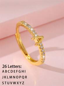 1 chiếc nhẫn hở 26 chữ cái Zirconia thời trang, thanh lịch, sang trọng, trang sức nhẫn chữ cái đầu, thích hợp làm quà tặng cho thanh thiếu niên, học sinh, bạn bè và gia đình, nhẫn phong cách phổ biến của Châu Âu và Châu Mỹ - Vàng - Xem 1