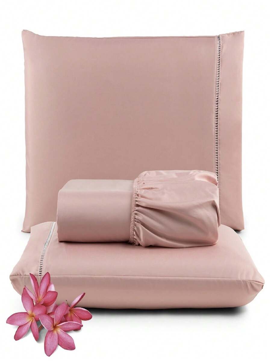 Kit 02 Single Bed Sheet Sets 400 Thread Count 2 Pieces Toothpick Stitch - 乾枯玫瑰色 - 查看 1