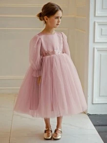 Young Girl Sequin Bow Tulle Easter Party Dress, Elegant Princess Gown Suitable For Birthday, Wedding, Prom, Flower Girl, Piano Recital, Holiday Celebration - Pink - View 6