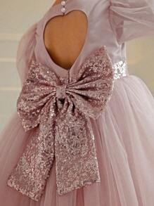 Young Girl Sequin Bow Tulle Easter Party Dress, Elegant Princess Gown Suitable For Birthday, Wedding, Prom, Flower Girl, Piano Recital, Holiday Celebration - Pink - View 5