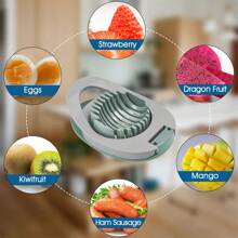 1入組不銹鋼蛋和蔬菜切片器,附帶不銹鋼絲卵切器,多功能切割工具,適用於切割煮熟的雞蛋,香蕉,草莓（灰綠色） - 彩色 - 查看 1