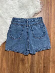 Women Denim Shorts - Rửa trung bình - Xem 4