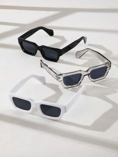 3 件装男士方形塑料镜框经典时尚眼镜，适合户外钓鱼驾驶旅行配件，适合夏季海滩度假、户外、旅行