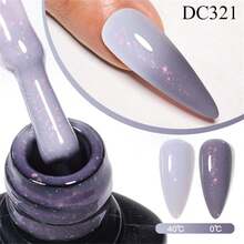 1 Bottle 7ml Gray Auroras Thermal Rubber Base Gel Polish Gradient Color Changing Chrome Gold Glitter Soak Off UV LED Nail Art Varnishes Nail Supplies - Light Grey - View 2