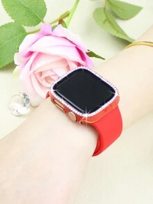 1 件女式双色闪亮单排水钻保护表壳，防震、防刮、防尘，纳米镀层 PC 框架，带硬化钢化玻璃屏幕保护膜，兼容 Apple Watch 40/44/41/45/49mm 系列、Ultra2/Ultra/9/8/7/6/Se/5/4 - 紅間玫瑰金 - 查看 6