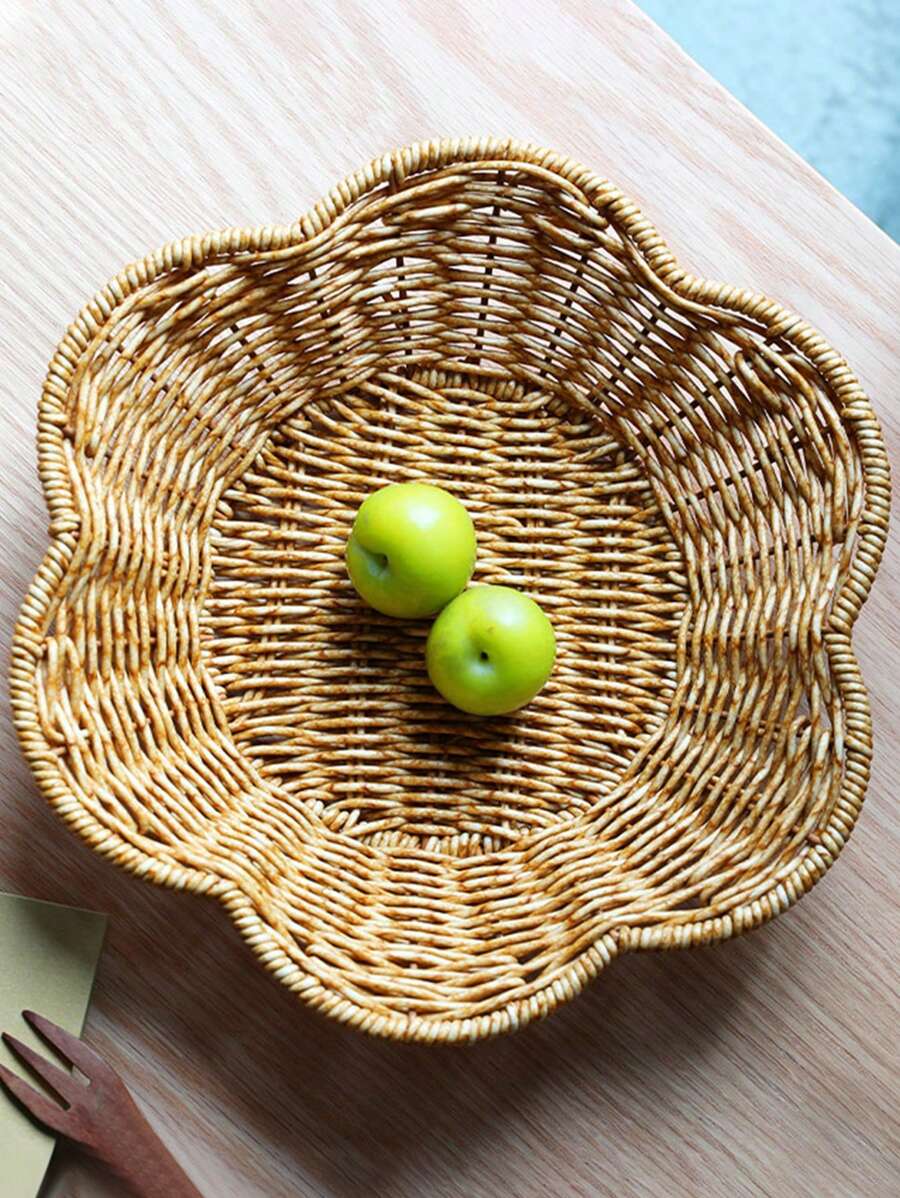 1pc Handwoven Rattan Storage Basket Fruit Picnic Basket Cake Wicker