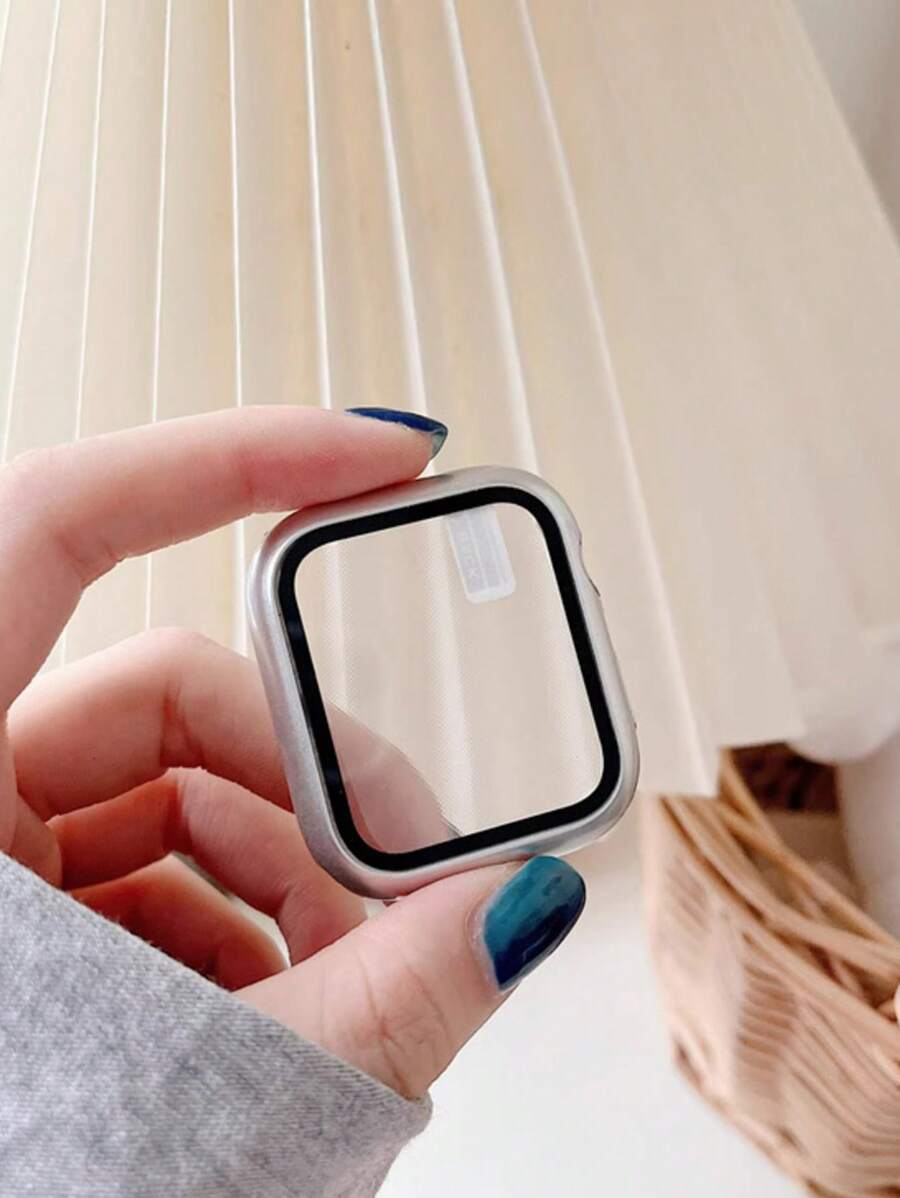 1pc Unisex Matte Silver-Color Shockproof Ultra-Thin Tempered Glass Protective Case Cover, Compatible With Apple Watch Series Ultra/SE/11/10/9/8/7/6/5/4/3/2/1, For Apple Watch 38/40/41/42/44/45/46/49mm, Smart Watch Accessory