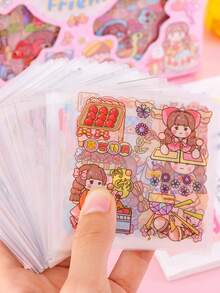 1 Set Of Pet Waterproof Stickers For Journaling And Scrapbooking, Cartoon Sticker Collection For Diy, Gift Box With 100 Pieces Of Transparent Stickers, Each Sticker Size 8cm X 8cm - Multicolor - View 5