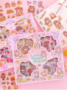 1 Set Of Pet Waterproof Stickers For Journaling And Scrapbooking, Cartoon Sticker Collection For Diy, Gift Box With 100 Pieces Of Transparent Stickers, Each Sticker Size 8cm X 8cm - Multicolor - View 1