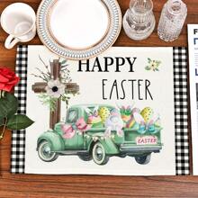 4 cái/bộ lễ Phục sinh Theo chủ đề Và Đệm tách , Dễ thương Thỏ Và Vượt qua & Hoa & Trứng In Hình hộp chữ nhật Đối với Đồ trang trí , Chống trượt Chống nóng Tấm lót bàn Đối với Phòng bếp Và Nhà hàng - Nhiều màu - Xem 2