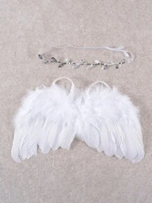 1set Flower Headband & Feather Wings Newborn Photography Prop Baby Adorable Decorative Item Baby Shower Family Decorations Gifts Baby Shower Easter Gifts Things For Girls/Boys