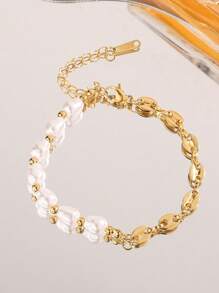 1pc Women Minimalist Delicate Chain Bracelet, Niche Design Elegant Bracelet - Yellow Gold - View 5