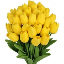 5/10/15/20/25/30 Pcs Artificial Pink Tulip Flowers, Soft Touch Spring Flowers For Valentine's Day Vase Table Centerpiece Kitchen Wedding And Home Decoration, Valentine Day, Gift Gifts Birthday Graduation - Yellow - View 1