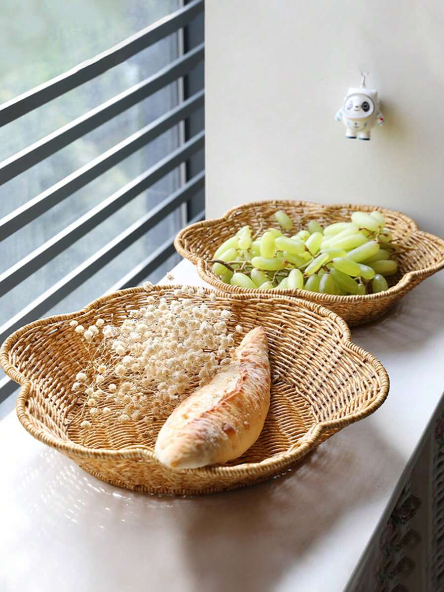 1pc Handwoven Rattan Storage Basket Fruit Picnic Basket Cake Wicker