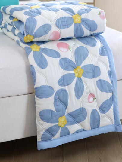 1pc Multicolor Reactive Print Summer Quilt With Fashionable Sand Washing And Embroidery, Thin Summer Quilt Suitable For Home Bedroom/Living Room/Car/Outdoor Use