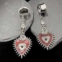 2 件装耳塞 隧道塞 不锈钢扩张器 心形眼睛 吊坠拉伸器 防过敏穿孔 女士身体首饰 情人节、妈妈、母亲、母亲节、礼物 - 銀色 - 查看 6