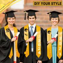 Matte Graduation Gown Cap Tassel Set 2024 With Charms Honor Cord Graduation Stoles For Accademic Dress Bachelor's Gown - 黑色 - 查看 6