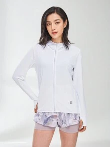 Áo khoác chống nắng UPF 50+ Summer Workout dành cho nữ, áo làm mát có mũ trùm đầu có túi dành cho đi bộ đường dài ngoài trời - trắng - Xem 5