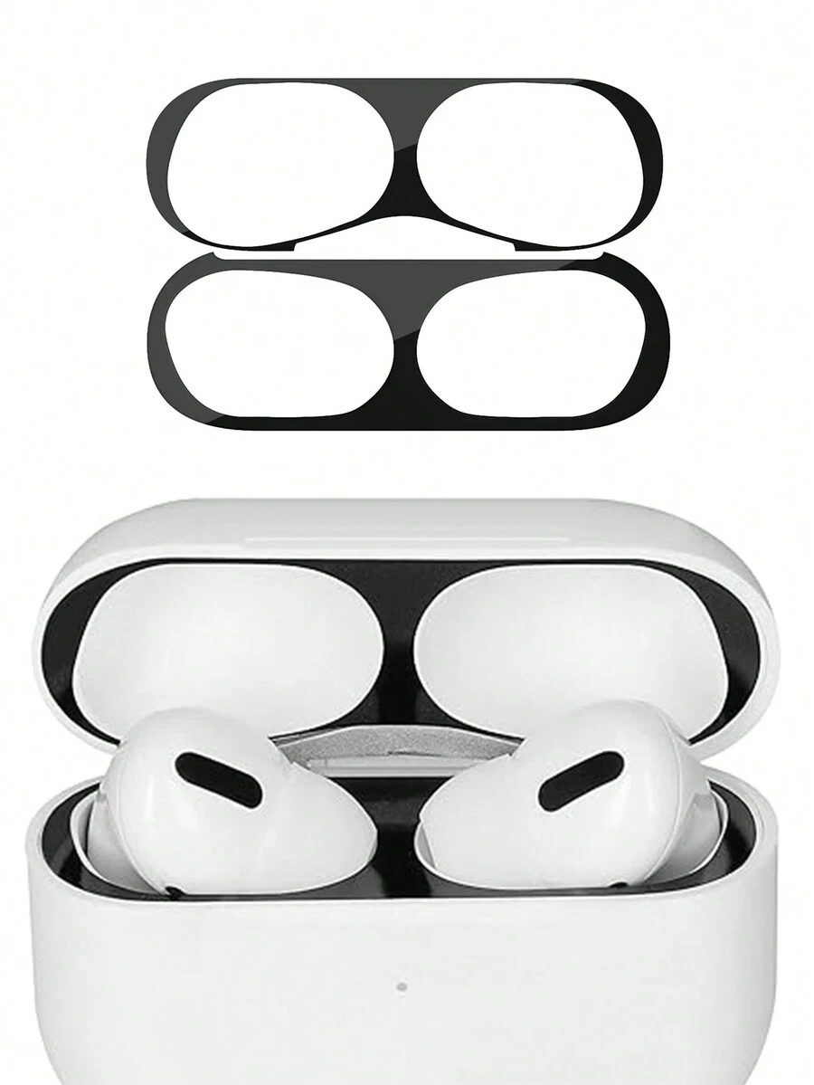 黑色金属防尘保护贴纸 适用于 Airpods Pro、无线耳机 - 黑色 - 查看 1