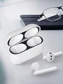 黑色金属防尘保护贴纸 适用于 Airpods Pro、无线耳机 - 黑色 - 查看 8